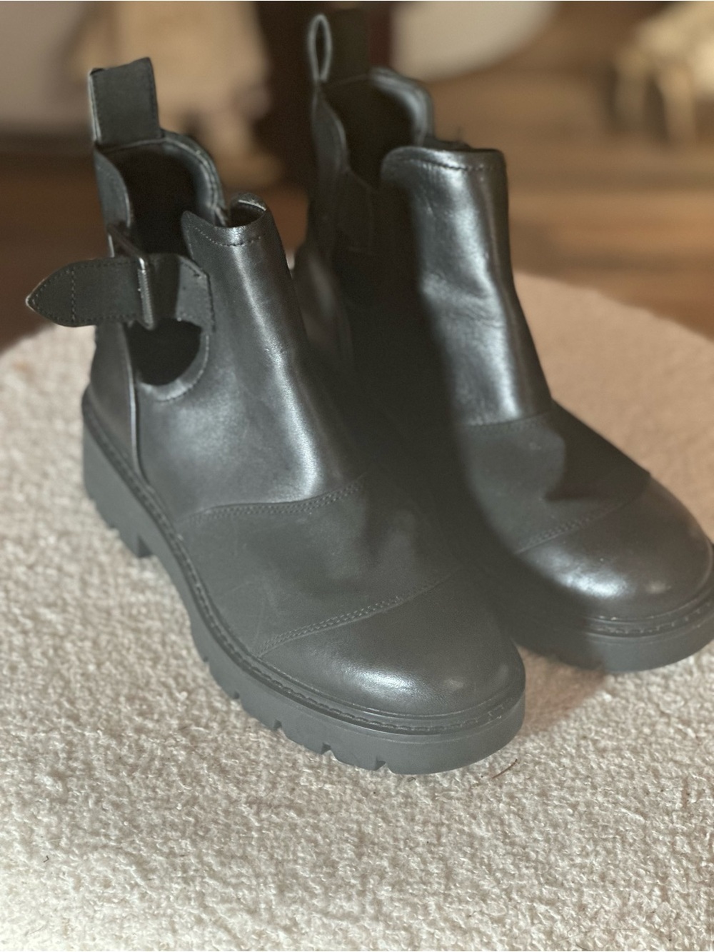 UGG Black Leather Chelsea Lug Sole Booties